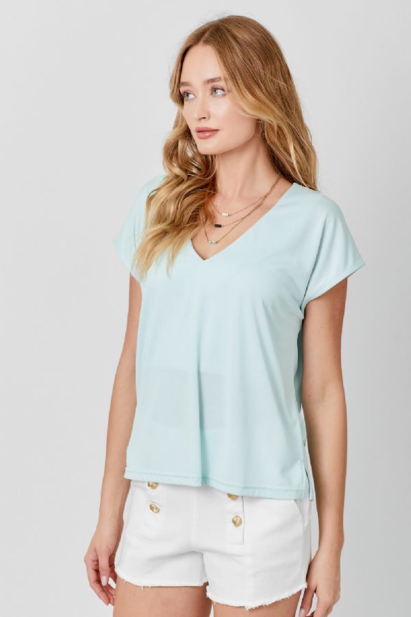 Ice Blue V-Neck Top