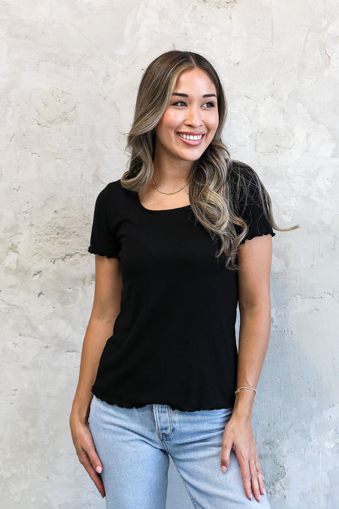 Black Squareneck Ribbed Tee