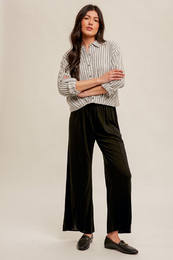 Tie Front Slit Detail Wide Leg Pants