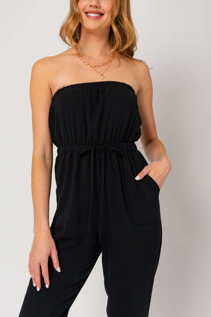 Tube Top Tie Waist Jumpsuit