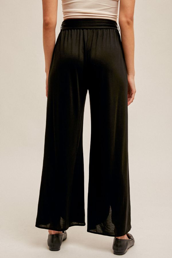 Tie Front Slit Detail Wide Leg Pants