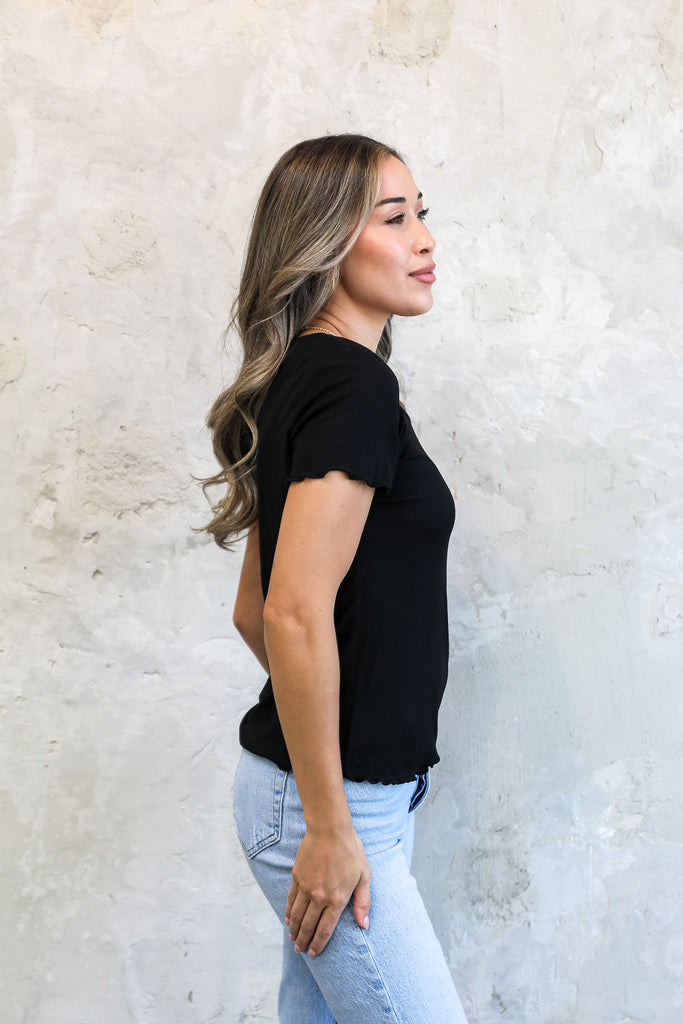 Black Squareneck Ribbed Tee