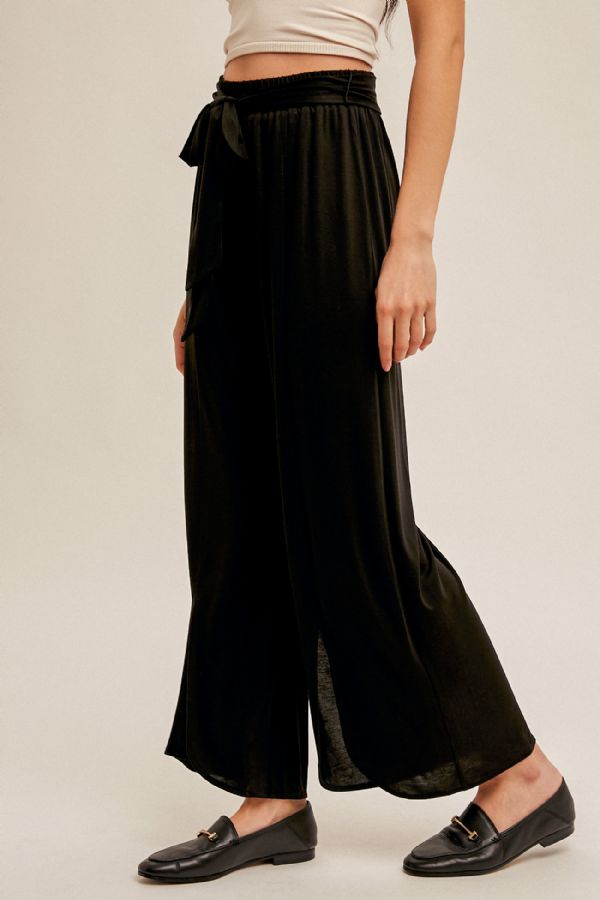 Tie Front Slit Detail Wide Leg Pants